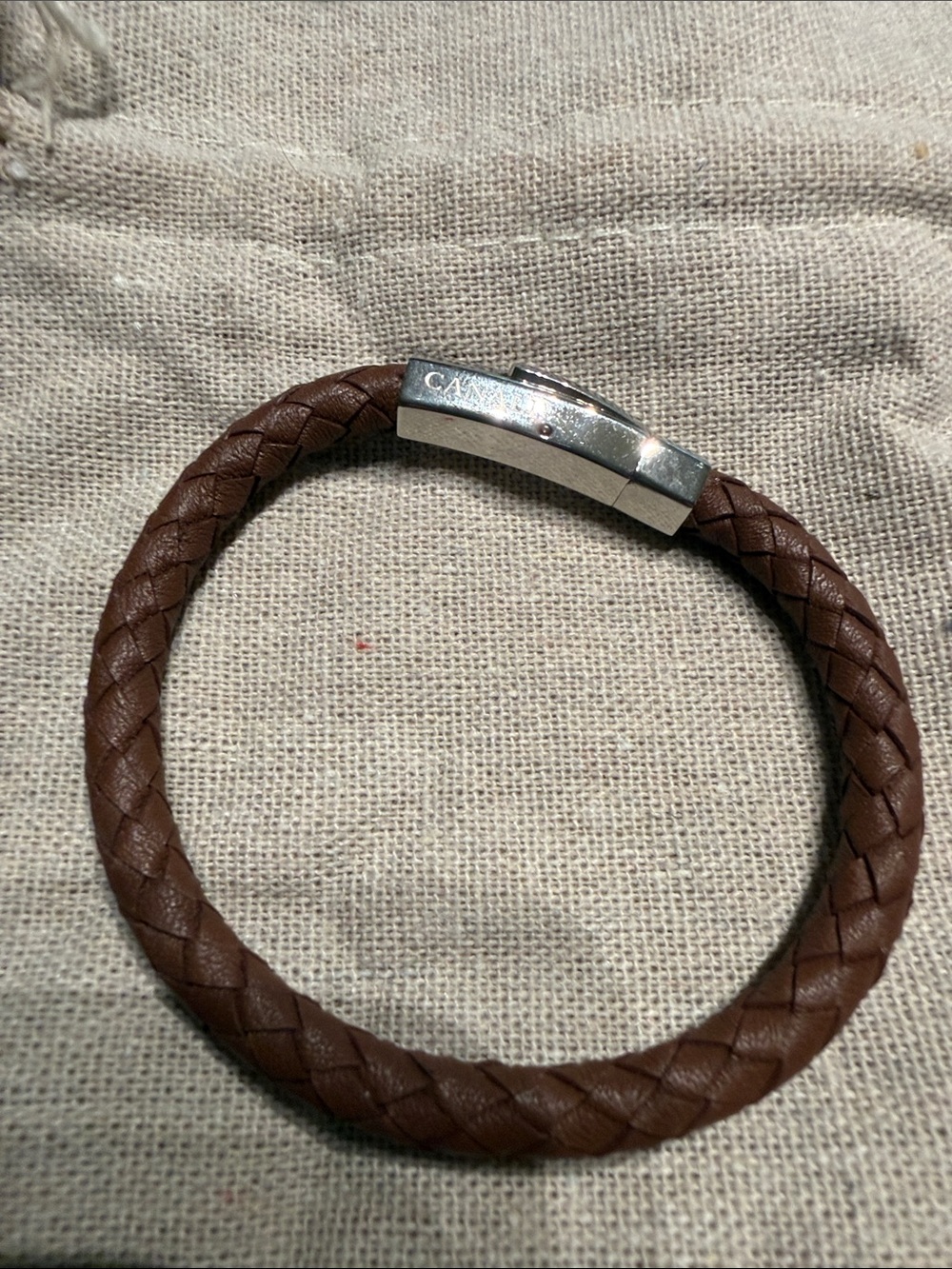 Canali Men’s Braided Brown Leather Bracelet with Stainless Clasp